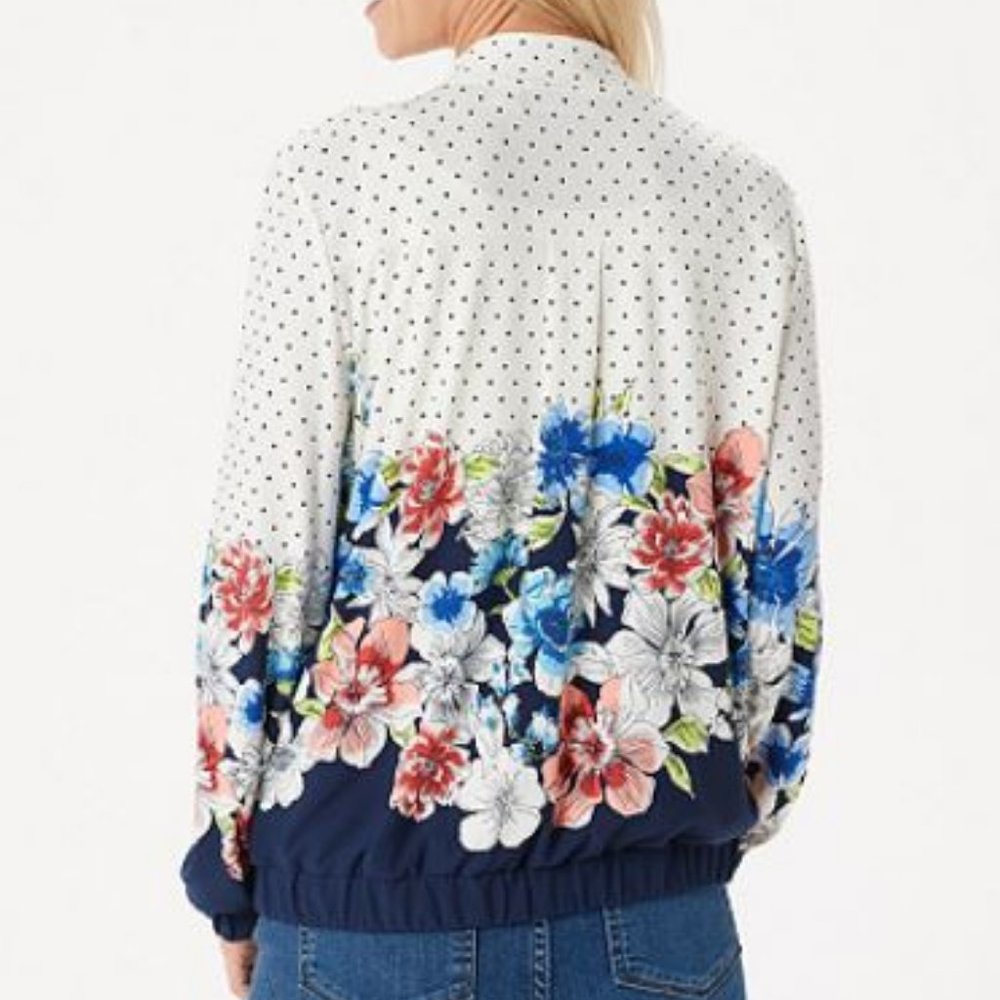 Susan Graver Printed Liquid Knit Bomber Jacket - Picture 2 of 2